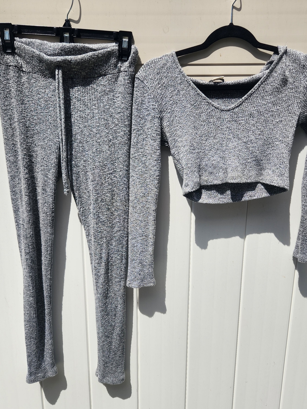 Fashion Nova Gray Ribbed Knit Lounge Pants & Crop Top Set